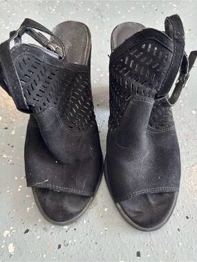 American Eagle Outfitters Black Suede Peep-Toe Cutout Slingback Heels